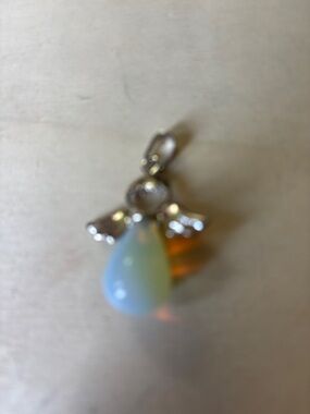 Opalite Teardrop Angel Pendant Necklace - Iridescent Blue-Green